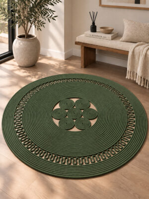 Arenza Doğal Hasır Jüt Halat Yuvarlak Kilim El Örgüsü Dekoratif Halı Salon Oturma Odası Yatak Odası Antre Balkon Bohem Jüt Görünümlü Modern Tasarım - Görsel 3