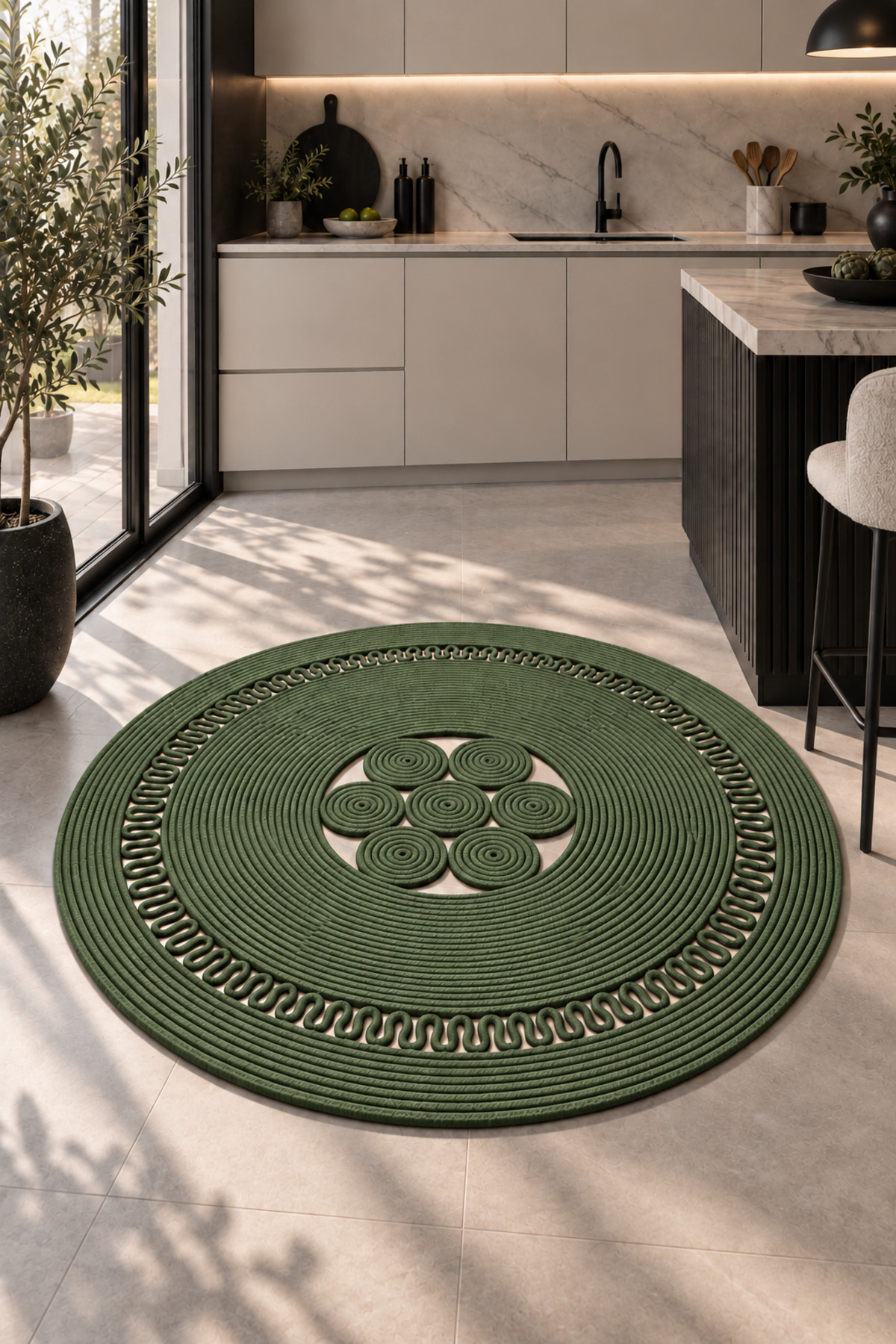 Arenza Doğal Hasır Jüt Halat Yuvarlak Kilim El Örgüsü Dekoratif Halı Salon Oturma Odası Yatak Odası Antre Balkon Bohem Jüt Görünümlü Modern Tasarım - Görsel 4