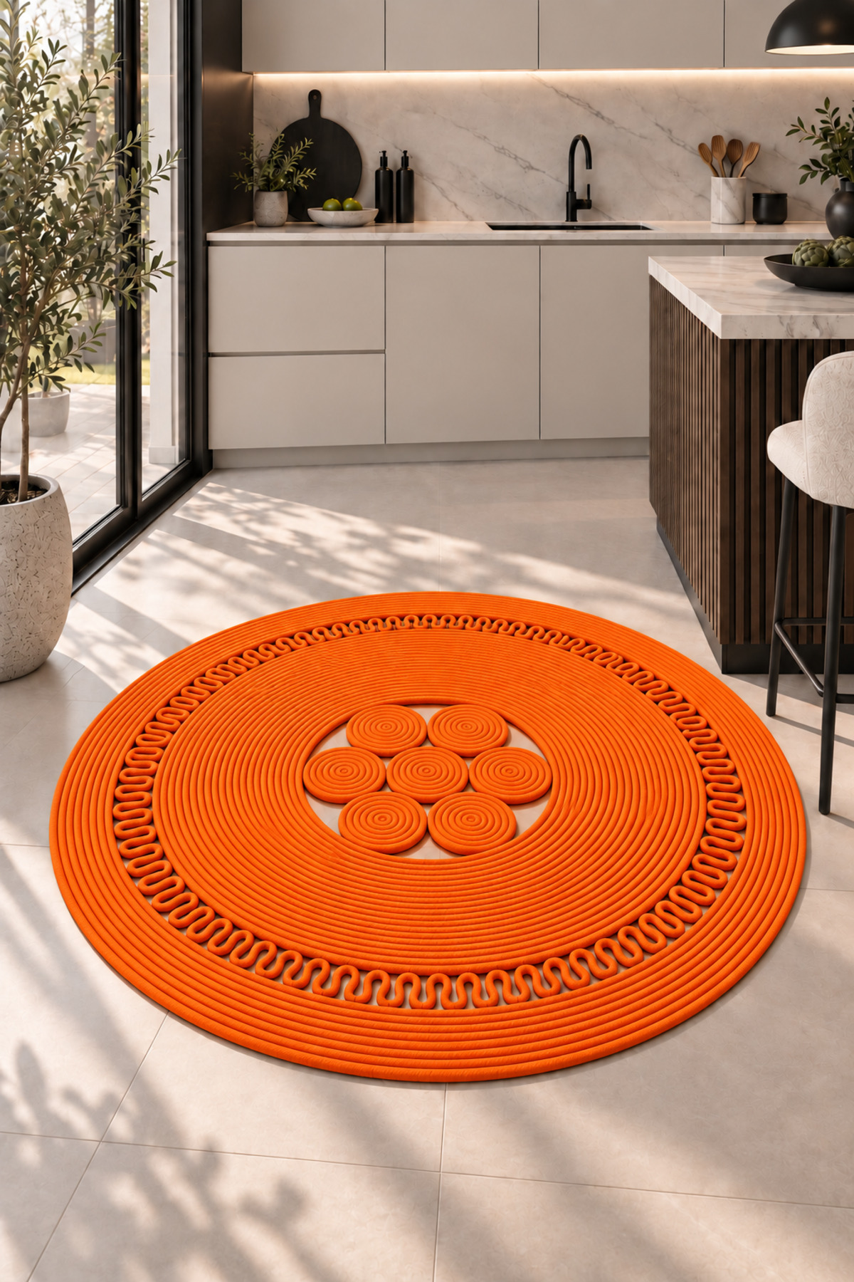 Arenza Doğal Hasır Jüt Halat Yuvarlak Kilim El Örgüsü Dekoratif Halı Salon Oturma Odası Yatak Odası Antre Balkon Bohem Jüt Görünümlü Modern Tasarım - Görsel 6