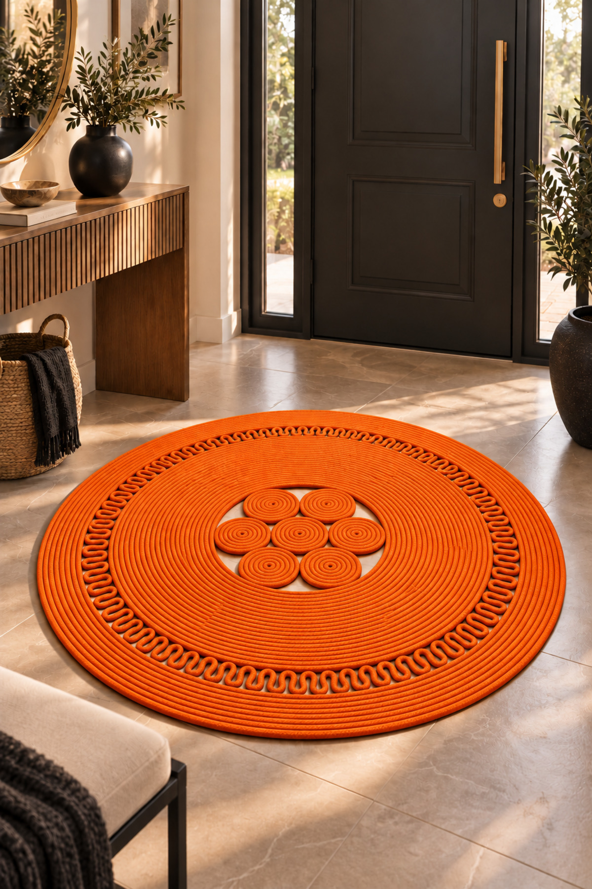 Arenza Doğal Hasır Jüt Halat Yuvarlak Kilim El Örgüsü Dekoratif Halı Salon Oturma Odası Yatak Odası Antre Balkon Bohem Jüt Görünümlü Modern Tasarım - Görsel 8