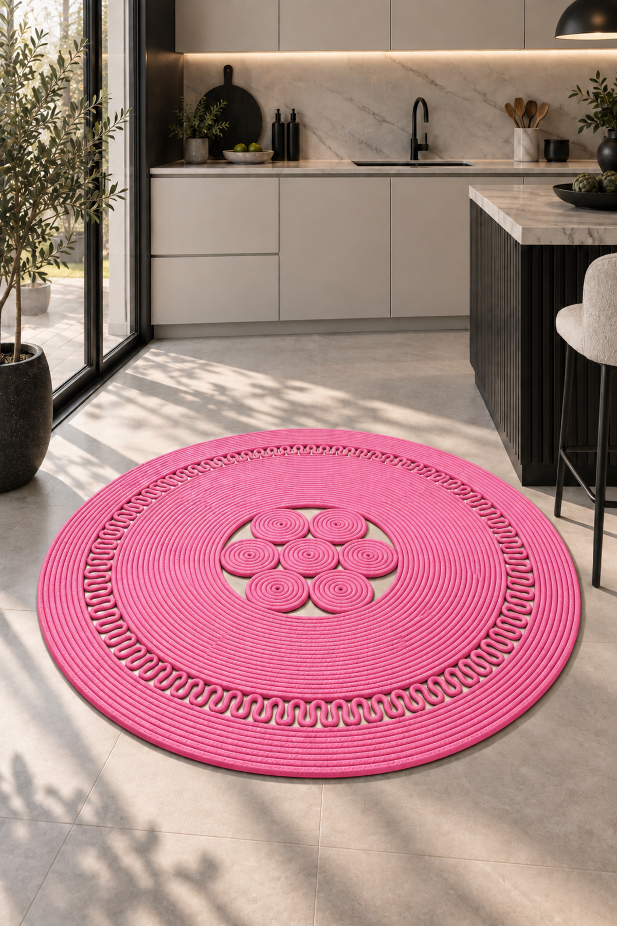 Arenza Doğal Hasır Jüt Halat Yuvarlak Kilim El Örgüsü Dekoratif Halı Salon Oturma Odası Yatak Odası Antre Balkon Bohem Jüt Görünümlü Modern Tasarım - Görsel 12