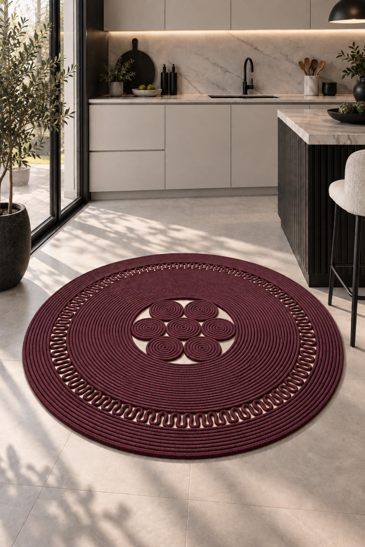 Arenza Doğal Hasır Jüt Halat Yuvarlak Kilim El Örgüsü Dekoratif Halı Salon Oturma Odası Yatak Odası Antre Balkon Bohem Jüt Görünümlü Modern Tasarım - Görsel 16