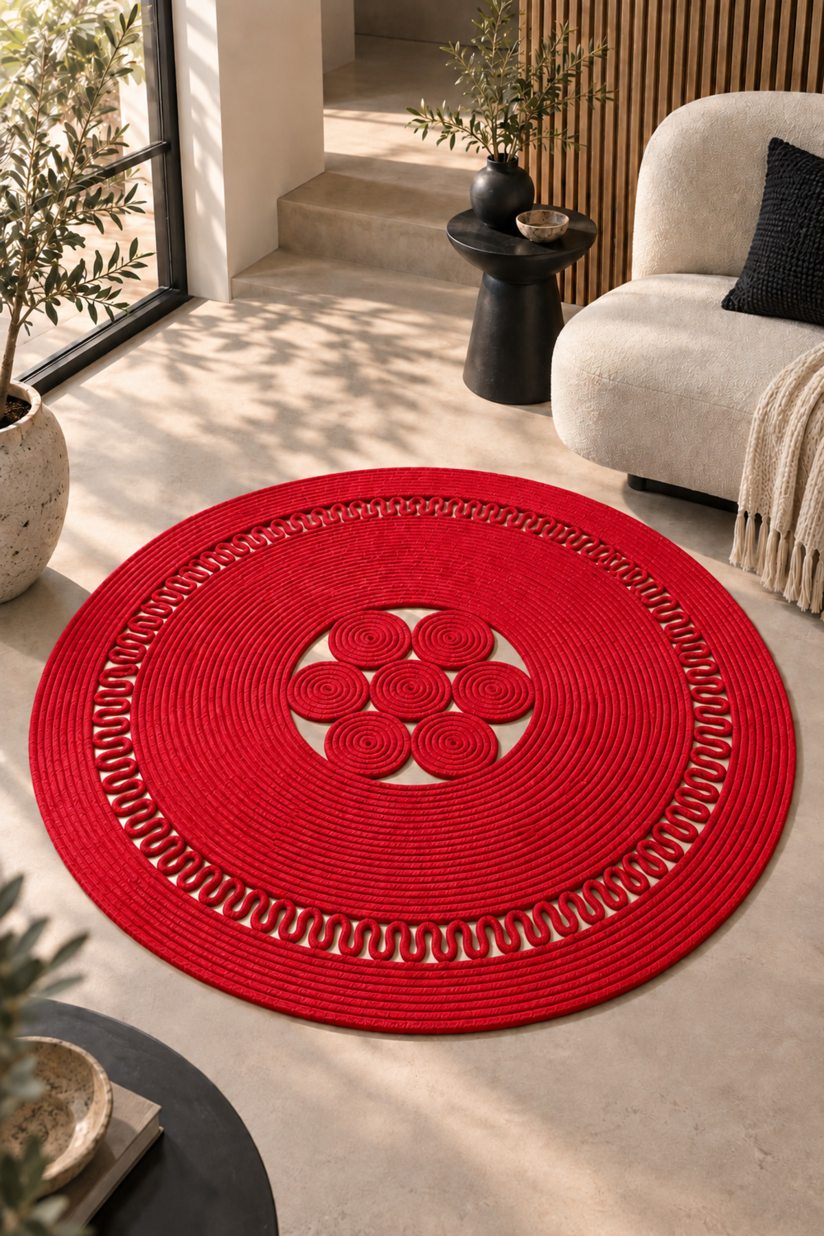 Arenza Doğal Hasır Jüt Halat Yuvarlak Kilim El Örgüsü Dekoratif Halı Salon Oturma Odası Yatak Odası Antre Balkon Bohem Jüt Görünümlü Modern Tasarım - Görsel 17