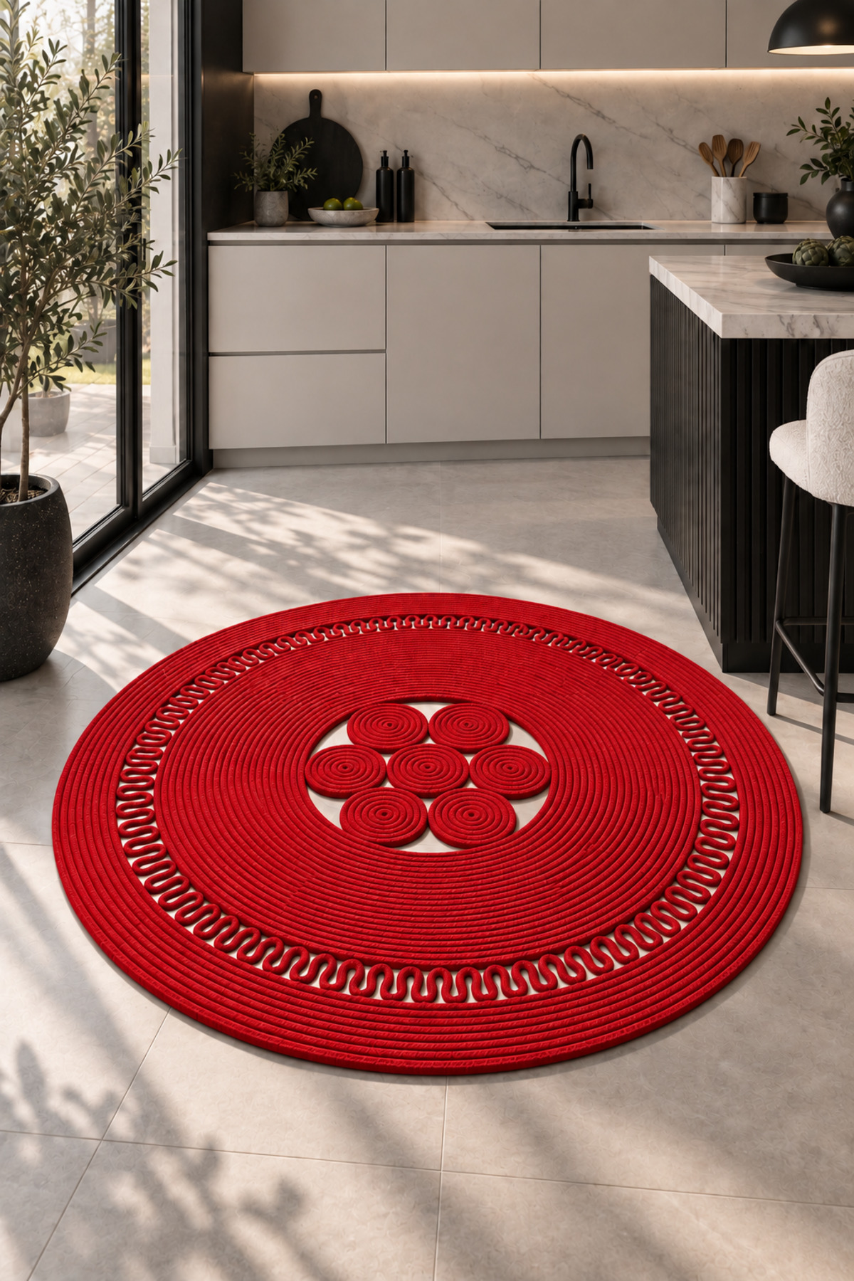 Arenza Doğal Hasır Jüt Halat Yuvarlak Kilim El Örgüsü Dekoratif Halı Salon Oturma Odası Yatak Odası Antre Balkon Bohem Jüt Görünümlü Modern Tasarım - Görsel 20