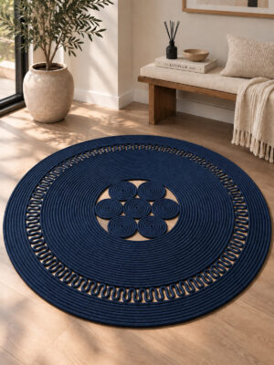 Arenza Doğal Hasır Jüt Halat Yuvarlak Kilim El Örgüsü Dekoratif Halı Salon Oturma Odası Yatak Odası Antre Balkon Bohem Jüt Görünümlü Modern Tasarım - Görsel 23