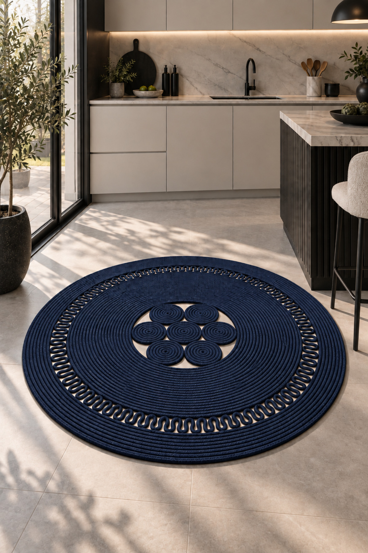 Arenza Doğal Hasır Jüt Halat Yuvarlak Kilim El Örgüsü Dekoratif Halı Salon Oturma Odası Yatak Odası Antre Balkon Bohem Jüt Görünümlü Modern Tasarım - Görsel 24