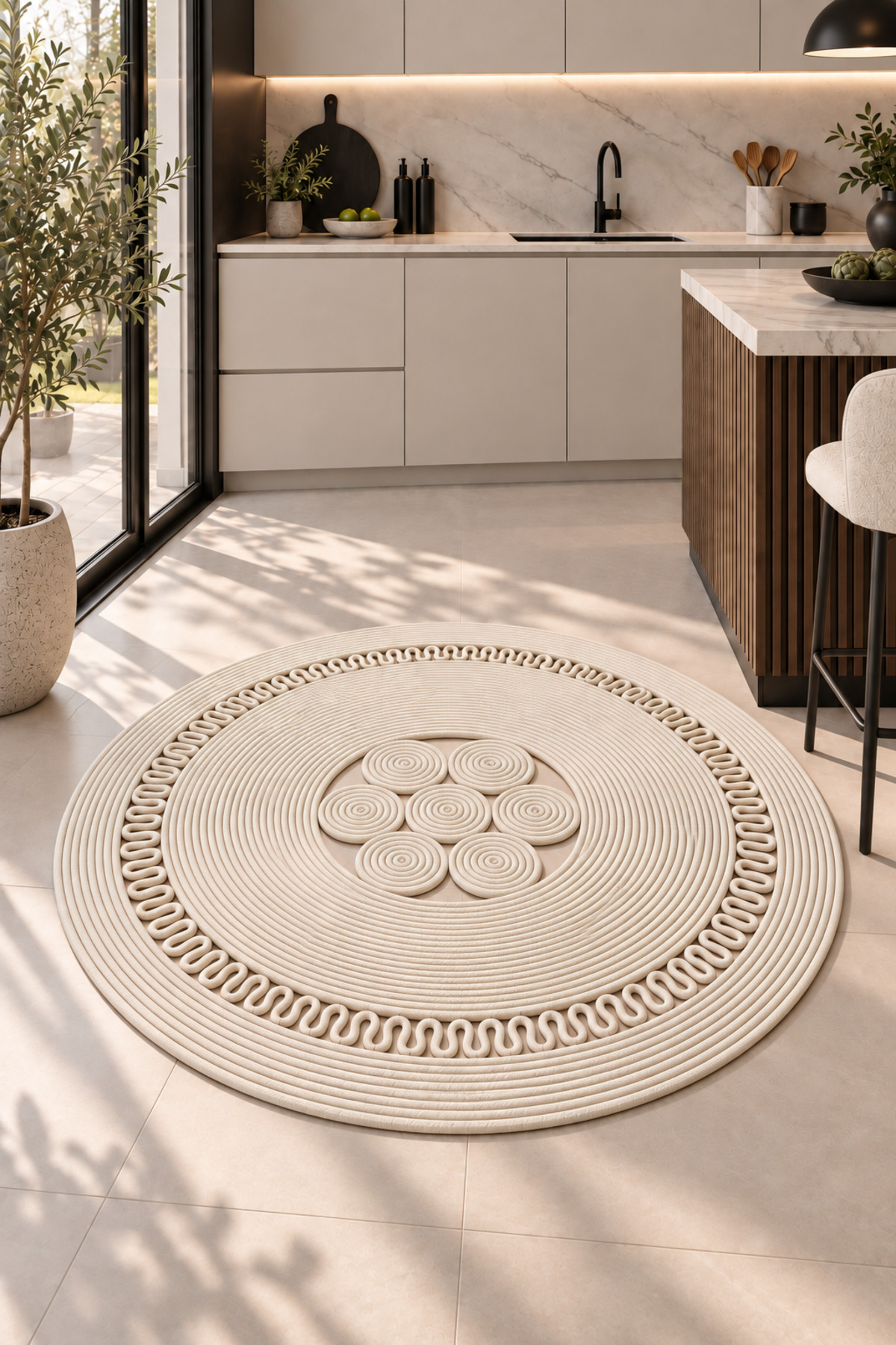 Arenza Doğal Hasır Jüt Halat Yuvarlak Kilim El Örgüsü Dekoratif Halı Salon Oturma Odası Yatak Odası Antre Balkon Bohem Jüt Görünümlü Modern Tasarım - Görsel 27