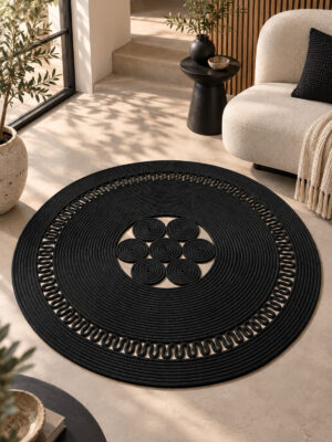 Arenza Doğal Hasır Jüt Halat Yuvarlak Kilim El Örgüsü Dekoratif Halı Salon Oturma Odası Yatak Odası Antre Balkon Bohem Jüt Görünümlü Modern Tasarım - Görsel 29