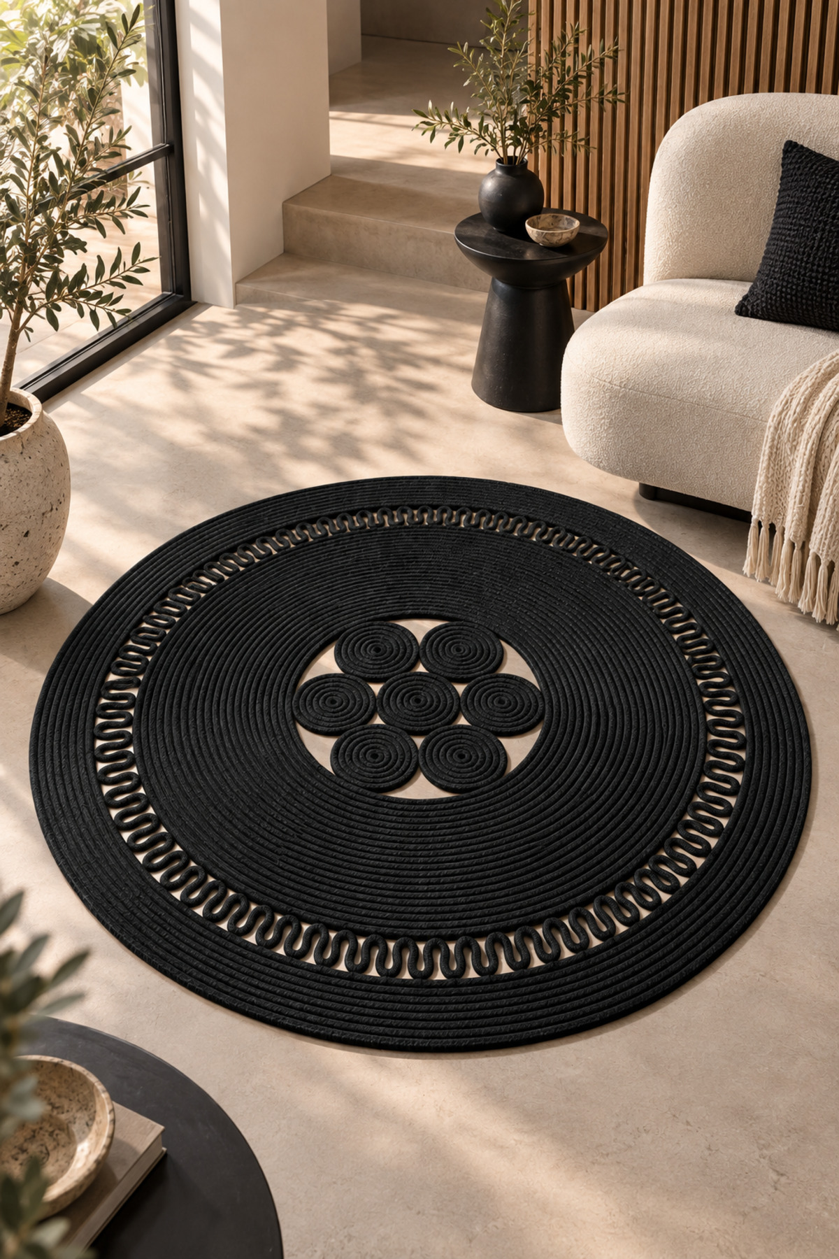 Arenza Doğal Hasır Jüt Halat Yuvarlak Kilim El Örgüsü Dekoratif Halı Salon Oturma Odası Yatak Odası Antre Balkon Bohem Jüt Görünümlü Modern Tasarım - Görsel 29