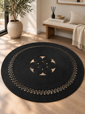 Arenza Doğal Hasır Jüt Halat Yuvarlak Kilim El Örgüsü Dekoratif Halı Salon Oturma Odası Yatak Odası Antre Balkon Bohem Jüt Görünümlü Modern Tasarım - Görsel 31