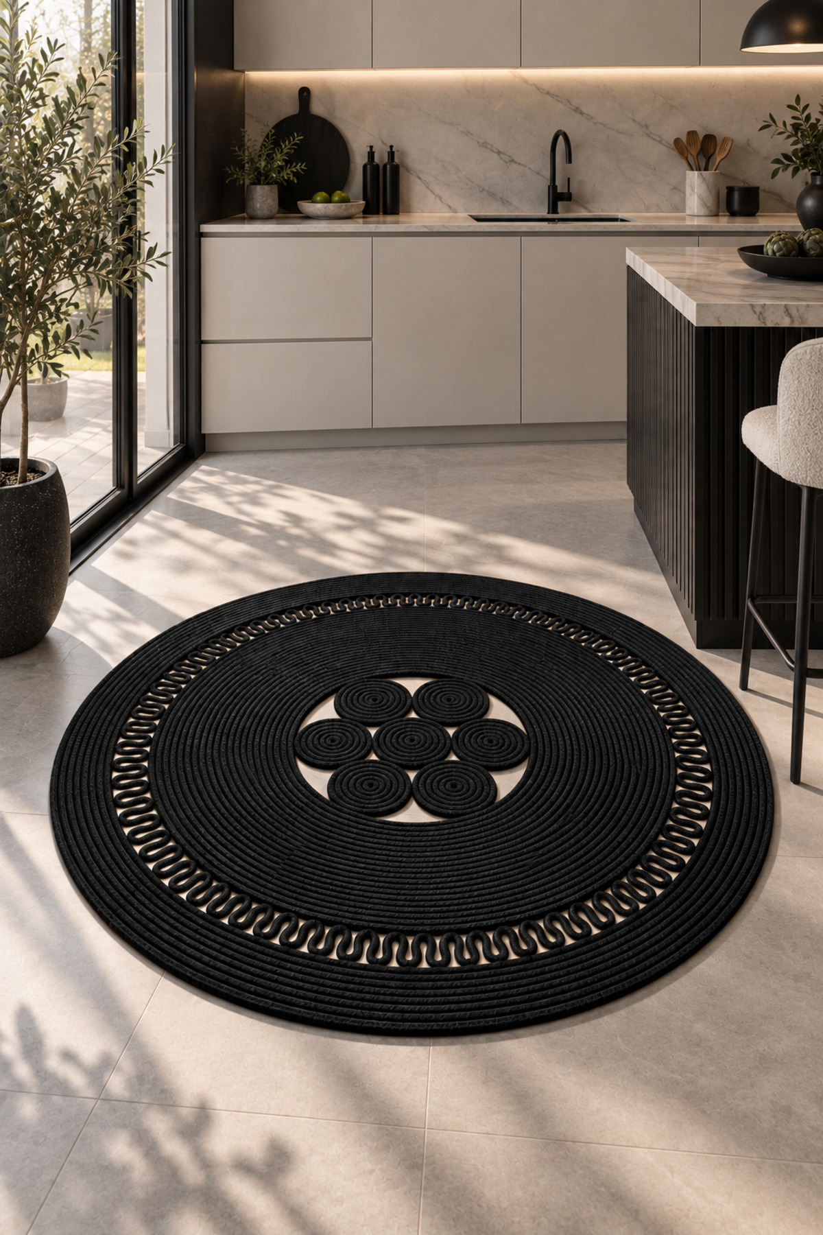 Arenza Doğal Hasır Jüt Halat Yuvarlak Kilim El Örgüsü Dekoratif Halı Salon Oturma Odası Yatak Odası Antre Balkon Bohem Jüt Görünümlü Modern Tasarım - Görsel 32