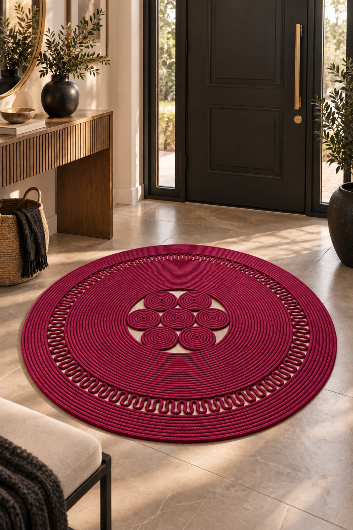 Arenza Doğal Hasır Jüt Halat Yuvarlak Kilim El Örgüsü Dekoratif Halı Salon Oturma Odası Yatak Odası Antre Balkon Bohem Jüt Görünümlü Modern Tasarım - Görsel 34