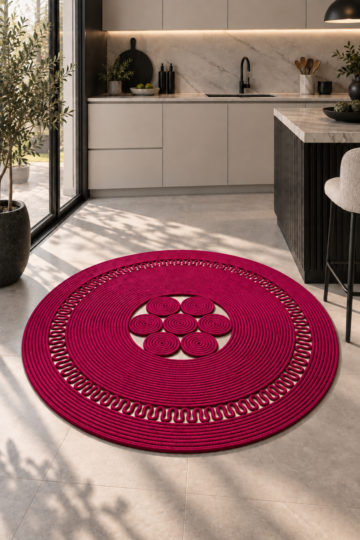 Arenza Doğal Hasır Jüt Halat Yuvarlak Kilim El Örgüsü Dekoratif Halı Salon Oturma Odası Yatak Odası Antre Balkon Bohem Jüt Görünümlü Modern Tasarım - Görsel 36