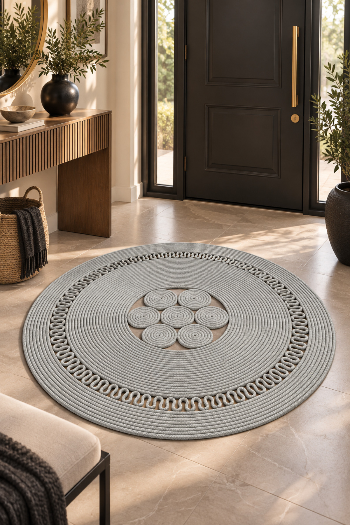 Arenza Doğal Hasır Jüt Halat Yuvarlak Kilim El Örgüsü Dekoratif Halı Salon Oturma Odası Yatak Odası Antre Balkon Bohem Jüt Görünümlü Modern Tasarım - Görsel 44