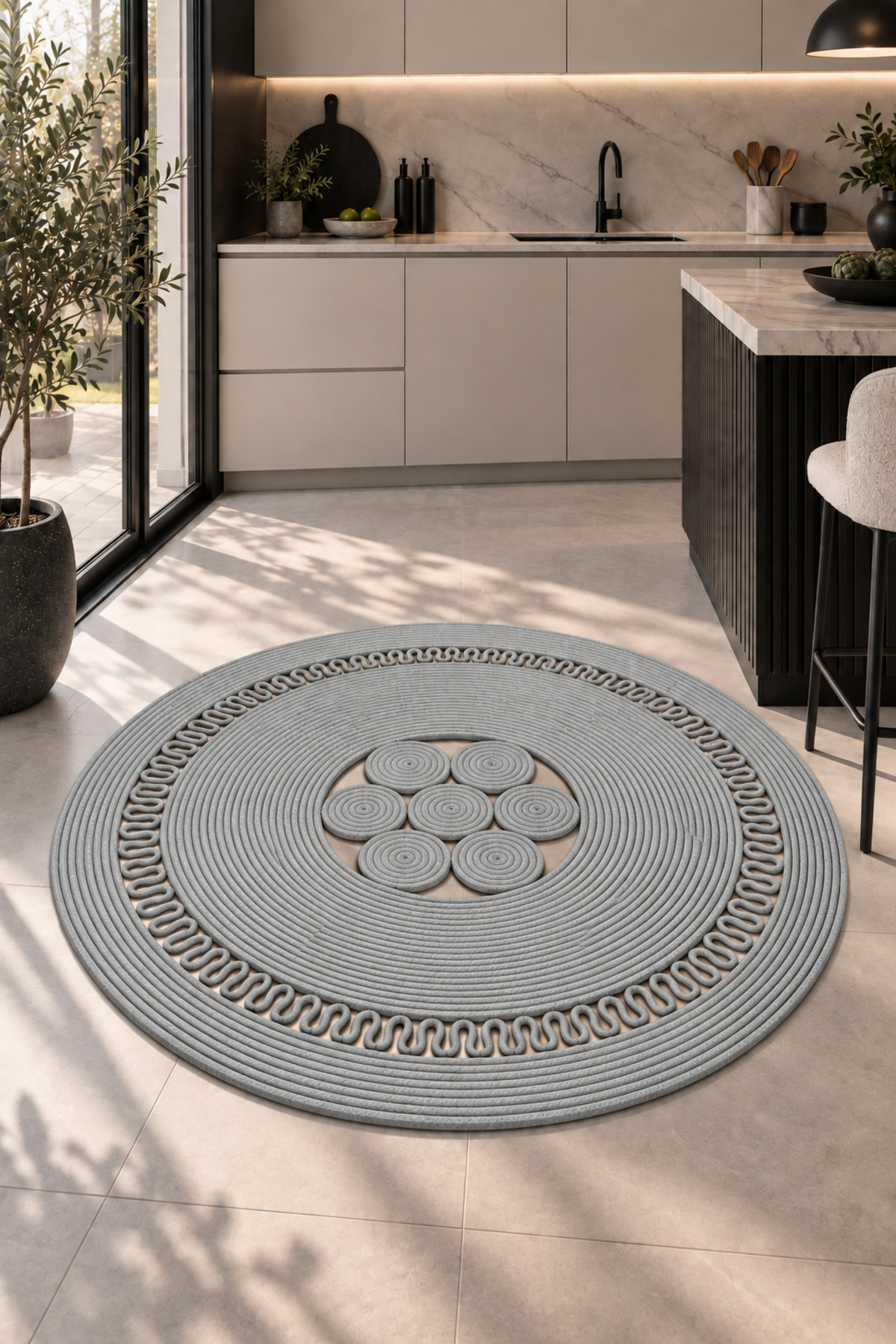 Arenza Doğal Hasır Jüt Halat Yuvarlak Kilim El Örgüsü Dekoratif Halı Salon Oturma Odası Yatak Odası Antre Balkon Bohem Jüt Görünümlü Modern Tasarım - Görsel 45
