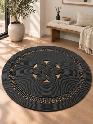Arenza Doğal Hasır Jüt Halat Yuvarlak Kilim El Örgüsü Dekoratif Halı Salon Oturma Odası Yatak Odası Antre Balkon Bohem Jüt Görünümlü Modern Tasarım - Görsel 52