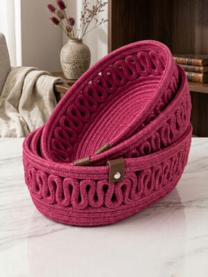 VELONA Oval Set 3’lü Halat Sepet Banyo Organizer Dekoratif Düzenleyici El Yapımı Sepet Seti – görsel 15