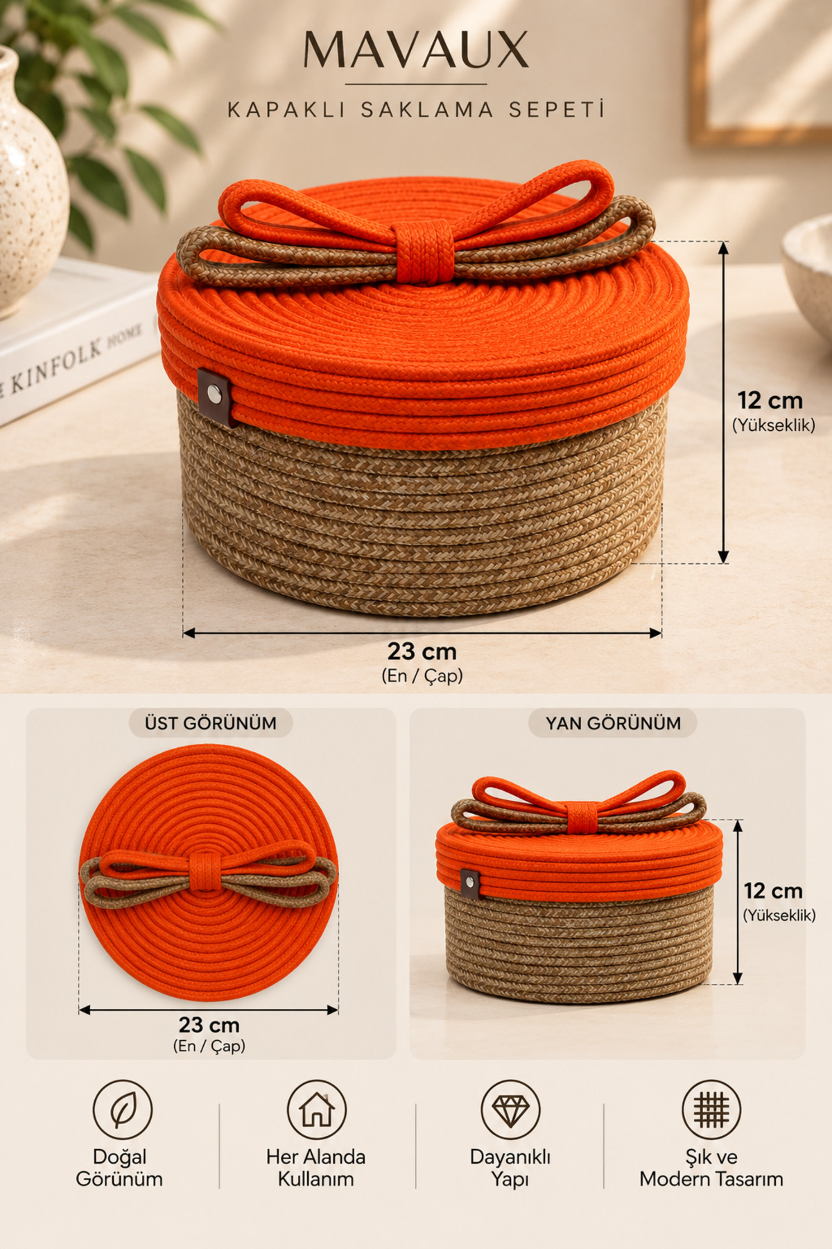Christmas Hasır Halatlı Dekoratif 12x23 Kapaklı Hasır Halat Sepet Örgü Halat Sepet Organizer Saklama Kutusu Ev Ofis Mutfak Banyo Yatak Odası Çok Amaçlı - Görsel 30