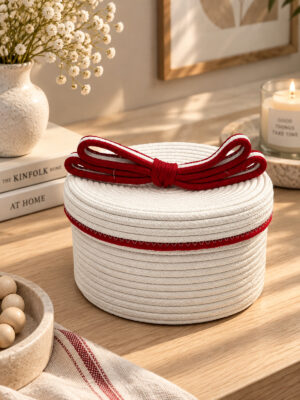 Christmas Hasır Halatlı Dekoratif 12x23 Kapaklı Hasır Halat Sepet Örgü Halat Sepet Organizer Saklama Kutusu Ev Ofis Mutfak Banyo Yatak Odası Çok Amaçlı - Görsel 32