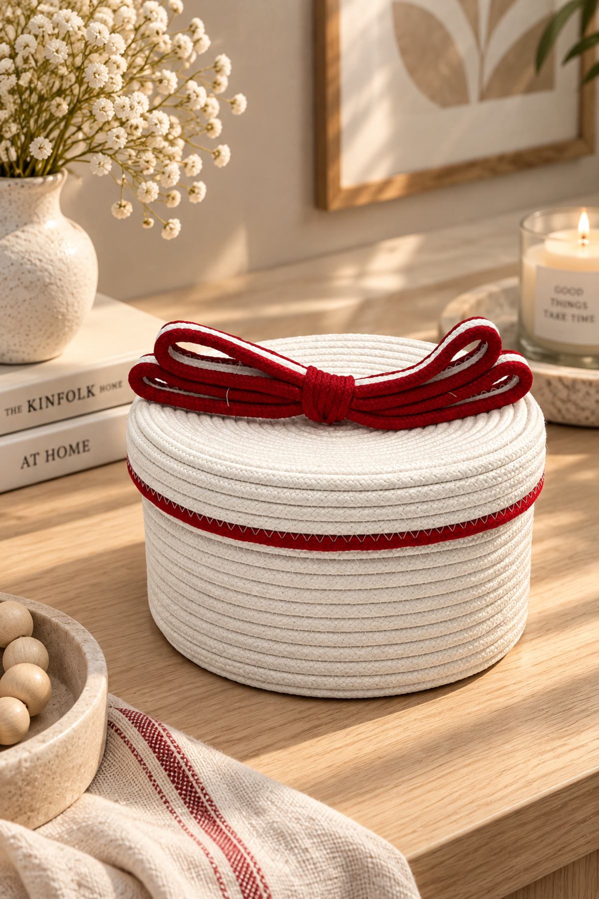 Christmas Hasır Halatlı Dekoratif 12x23 Kapaklı Hasır Halat Sepet Örgü Halat Sepet Organizer Saklama Kutusu Ev Ofis Mutfak Banyo Yatak Odası Çok Amaçlı - Görsel 32