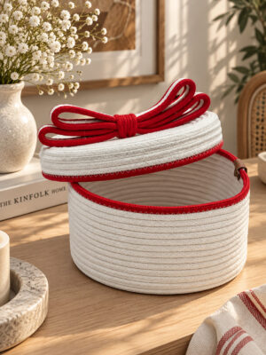 Christmas Hasır Halatlı Dekoratif 12x23 Kapaklı Hasır Halat Sepet Örgü Halat Sepet Organizer Saklama Kutusu Ev Ofis Mutfak Banyo Yatak Odası Çok Amaçlı - Görsel 33