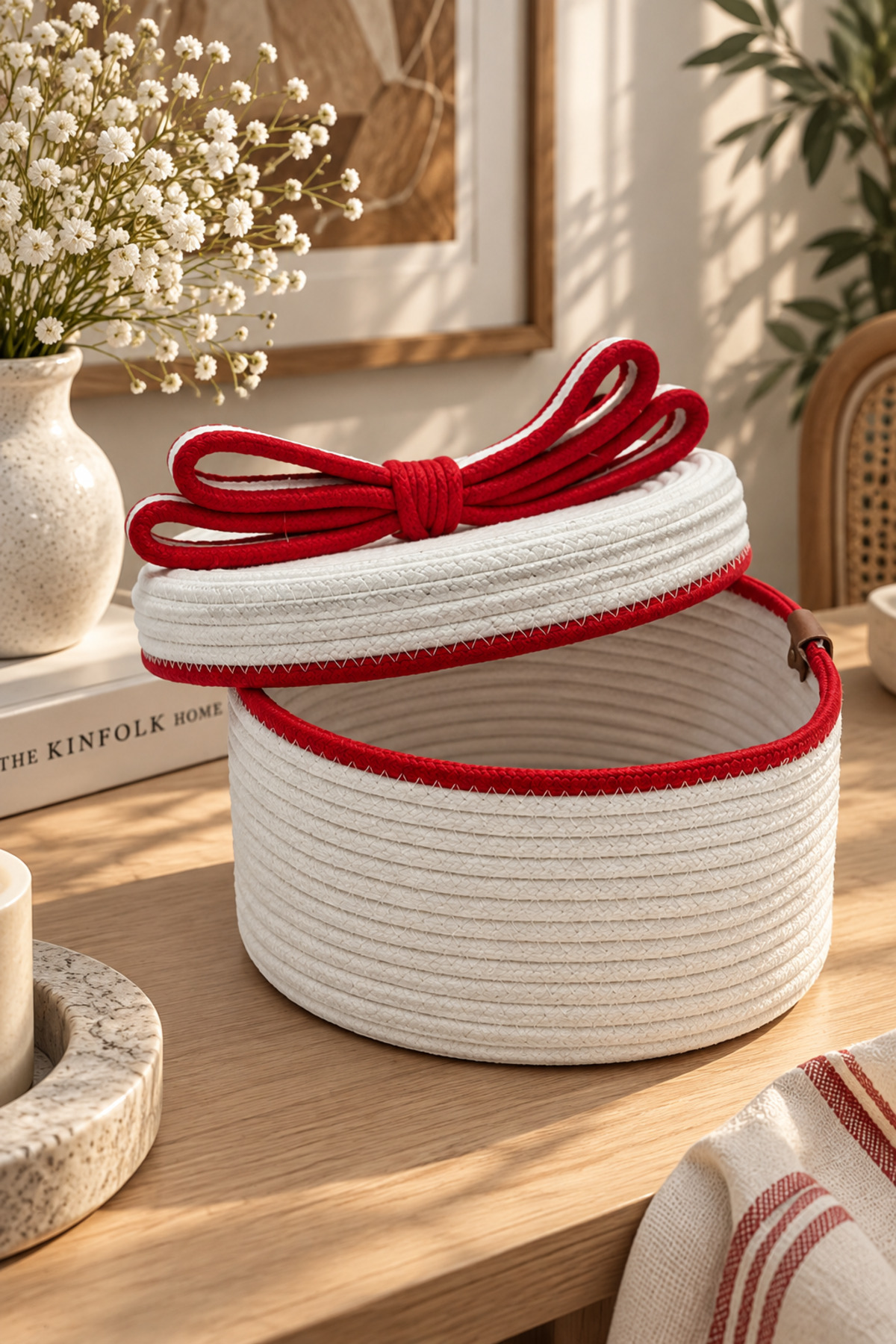 Christmas Hasır Halatlı Dekoratif 12x23 Kapaklı Hasır Halat Sepet Örgü Halat Sepet Organizer Saklama Kutusu Ev Ofis Mutfak Banyo Yatak Odası Çok Amaçlı - Görsel 33