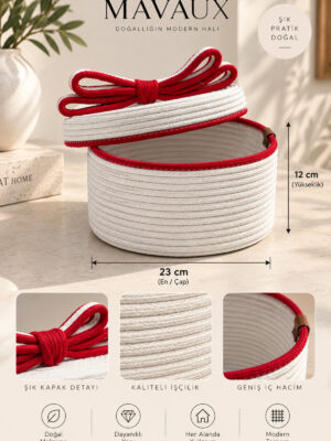 Christmas Hasır Halatlı Dekoratif 12x23 Kapaklı Hasır Halat Sepet Örgü Halat Sepet Organizer Saklama Kutusu Ev Ofis Mutfak Banyo Yatak Odası Çok Amaçlı - Görsel 34