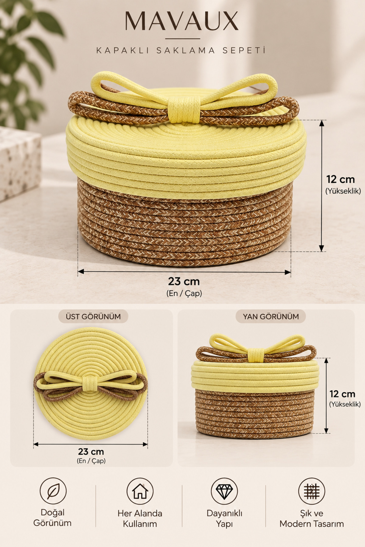 Christmas Hasır Halatlı Dekoratif 12x23 Kapaklı Hasır Halat Sepet Örgü Halat Sepet Organizer Saklama Kutusu Ev Ofis Mutfak Banyo Yatak Odası Çok Amaçlı - Görsel 38