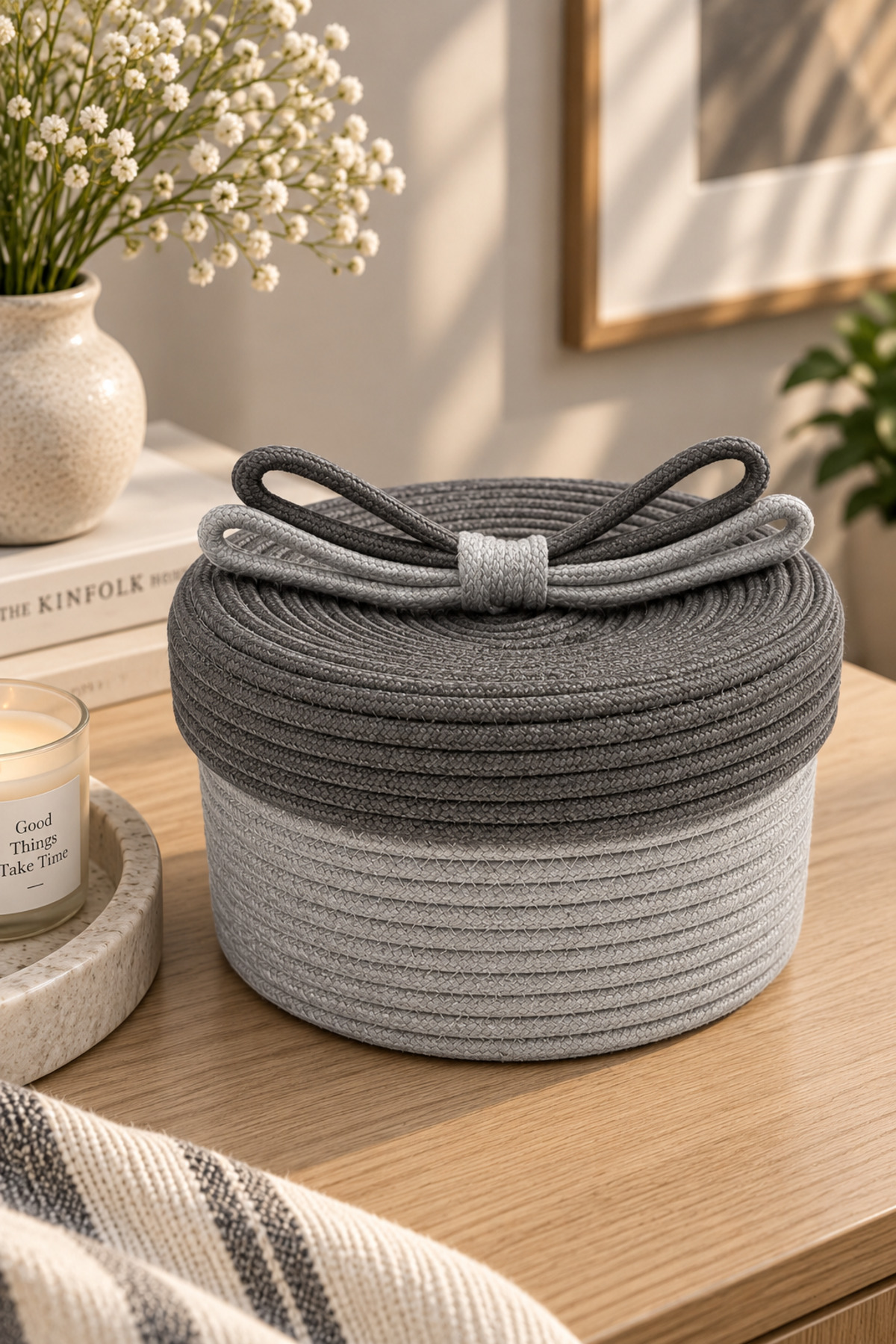 Christmas Hasır Halatlı Dekoratif 12x23 Kapaklı Hasır Halat Sepet Örgü Halat Sepet Organizer Saklama Kutusu Ev Ofis Mutfak Banyo Yatak Odası Çok Amaçlı - Görsel 43