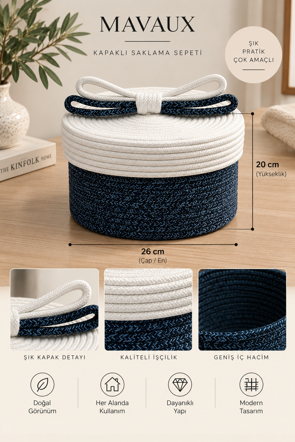 Christmas Hasır Halatlı Dekoratif 12x23 Kapaklı Hasır Halat Sepet Örgü Halat Sepet Organizer Saklama Kutusu Ev Ofis Mutfak Banyo Yatak Odası Çok Amaçlı - Görsel 50