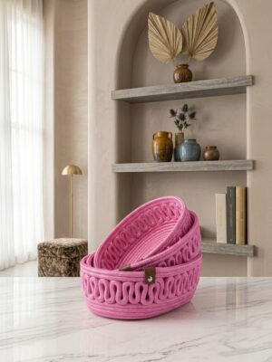 VELONA Oval Set 3’lü Halat Sepet Banyo Organizer Dekoratif Düzenleyici El Yapımı Sepet Seti – görsel 21