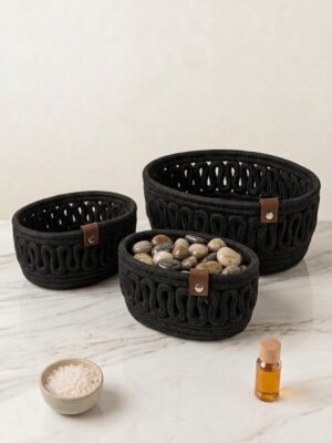 VELONA Oval Set 3’lü Halat Sepet Banyo Organizer Dekoratif Düzenleyici El Yapımı Sepet Seti – görsel 25