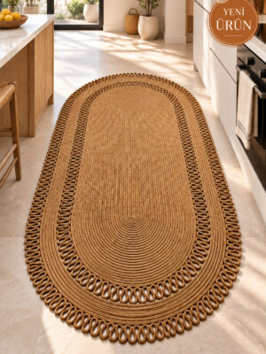 Alessa Doğal Oval Hasır Jüt Kilim Oval Dekoratif Örgü Kilim – Modern Bohem Tasarım, Şık ve Doğal Görünüm, Salon, Mutfak ve Antre Kullanımı Desenli, Dekoratif, Kilim, Salon Çeyizlik, Hediyelik