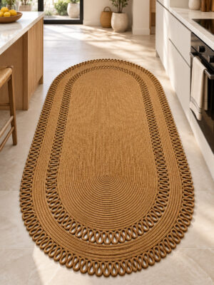 Alessa Doğal Oval Hasır Jüt Kilim Oval Dekoratif Örgü Kilim – Modern Bohem Tasarım, Şık ve Doğal Görünüm, Salon, Mutfak ve Antre Kullanımı Desenli, Dekoratif, Kilim, Salon Çeyizlik, Hediyelik - Görsel 2