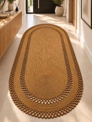 Alessa Doğal Oval Hasır Jüt Kilim Oval Dekoratif Örgü Kilim – Modern Bohem Tasarım, Şık ve Doğal Görünüm, Salon, Mutfak ve Antre Kullanımı Desenli, Dekoratif, Kilim, Salon Çeyizlik, Hediyelik - Görsel 5