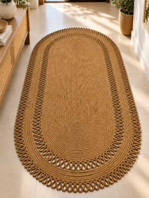 Alessa Doğal Oval Hasır Jüt Kilim Oval Dekoratif Örgü Kilim – Modern Bohem Tasarım, Şık ve Doğal Görünüm, Salon, Mutfak ve Antre Kullanımı Desenli, Dekoratif, Kilim, Salon Çeyizlik, Hediyelik - Görsel 7