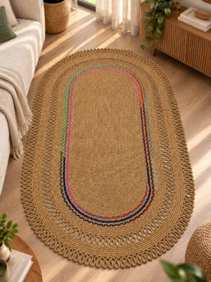Alessa Doğal Oval Hasır Jüt Kilim Oval Dekoratif Örgü Kilim – Modern Bohem Tasarım, Şık ve Doğal Görünüm, Salon, Mutfak ve Antre Kullanımı Desenli, Dekoratif, Kilim, Salon Çeyizlik, Hediyelik - Görsel 9