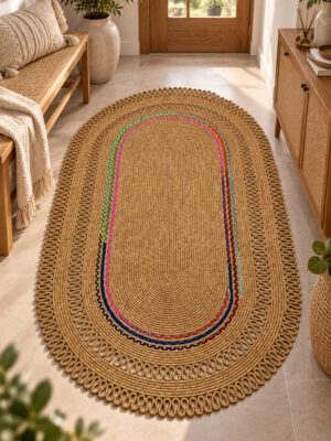 Alessa Doğal Oval Hasır Jüt Kilim Oval Dekoratif Örgü Kilim – Modern Bohem Tasarım, Şık ve Doğal Görünüm, Salon, Mutfak ve Antre Kullanımı Desenli, Dekoratif, Kilim, Salon Çeyizlik, Hediyelik - Görsel 11