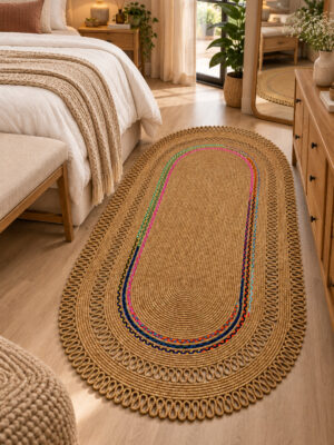 Alessa Doğal Oval Hasır Jüt Kilim Oval Dekoratif Örgü Kilim – Modern Bohem Tasarım, Şık ve Doğal Görünüm, Salon, Mutfak ve Antre Kullanımı Desenli, Dekoratif, Kilim, Salon Çeyizlik, Hediyelik - Görsel 12
