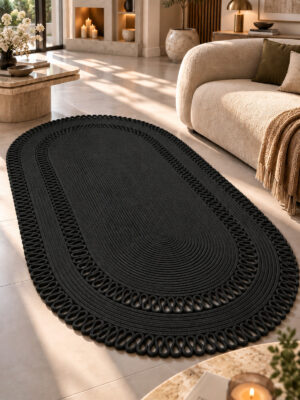 Alessa Doğal Oval Hasır Jüt Kilim Oval Dekoratif Örgü Kilim – Modern Bohem Tasarım, Şık ve Doğal Görünüm, Salon, Mutfak ve Antre Kullanımı Desenli, Dekoratif, Kilim, Salon Çeyizlik, Hediyelik - Görsel 19