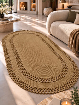Alessa Doğal Oval Hasır Jüt Kilim Oval Dekoratif Örgü Kilim – Modern Bohem Tasarım, Şık ve Doğal Görünüm, Salon, Mutfak ve Antre Kullanımı Desenli, Dekoratif, Kilim, Salon Çeyizlik, Hediyelik - Görsel 47
