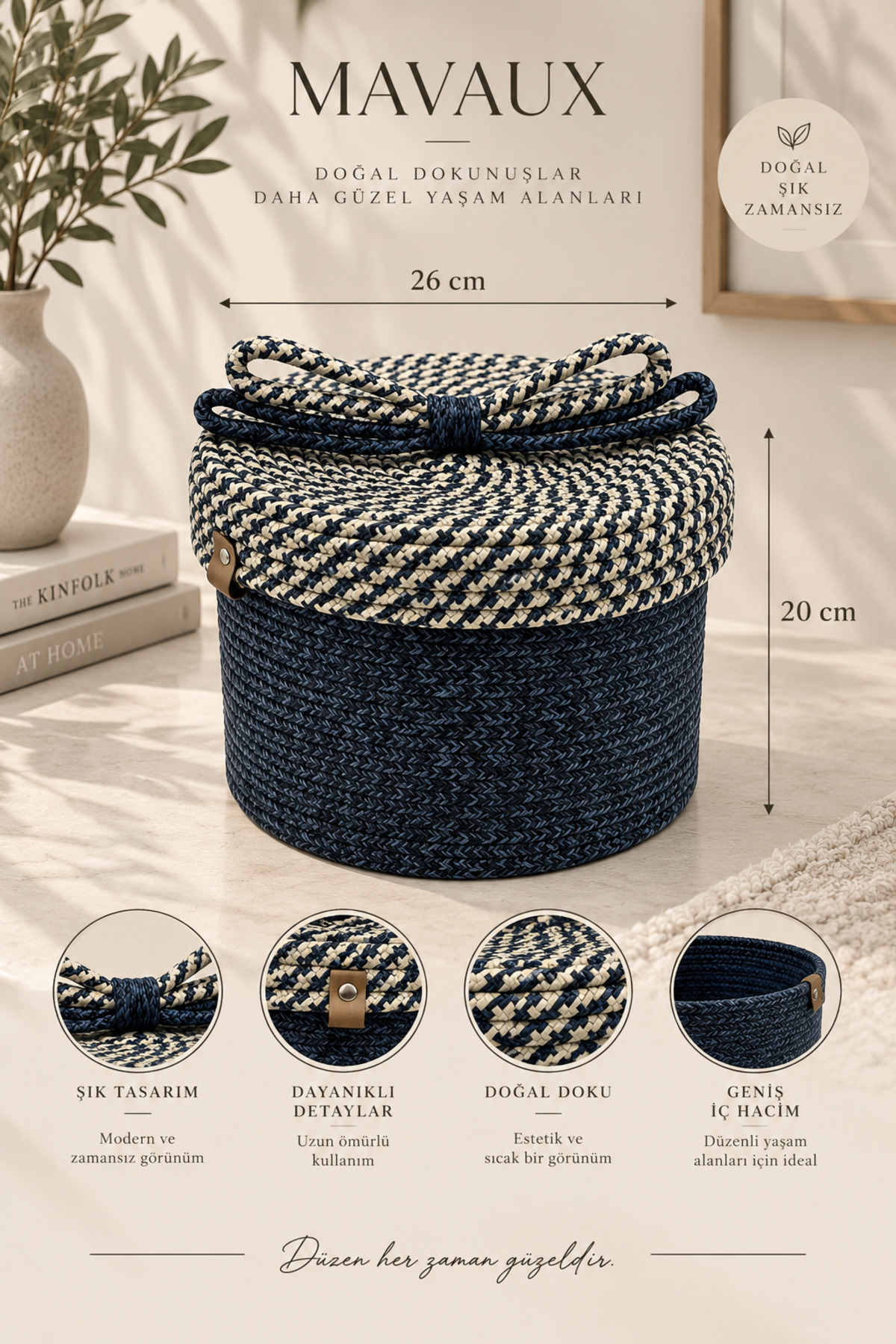 Christmas Hasır Halatlı Dekoratif 20x26 Kapaklı Hasır Halat Sepet Örgü Halat Sepet Organizer Saklama Kutusu Ev Ofis Mutfak Banyo Yatak Odası Çok Amaçlı - Görsel 28