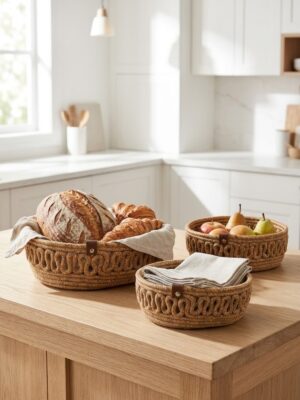 VELONA Oval Set 3’lü Halat Sepet Banyo Organizer Dekoratif Düzenleyici El Yapımı Sepet Seti – görsel 36