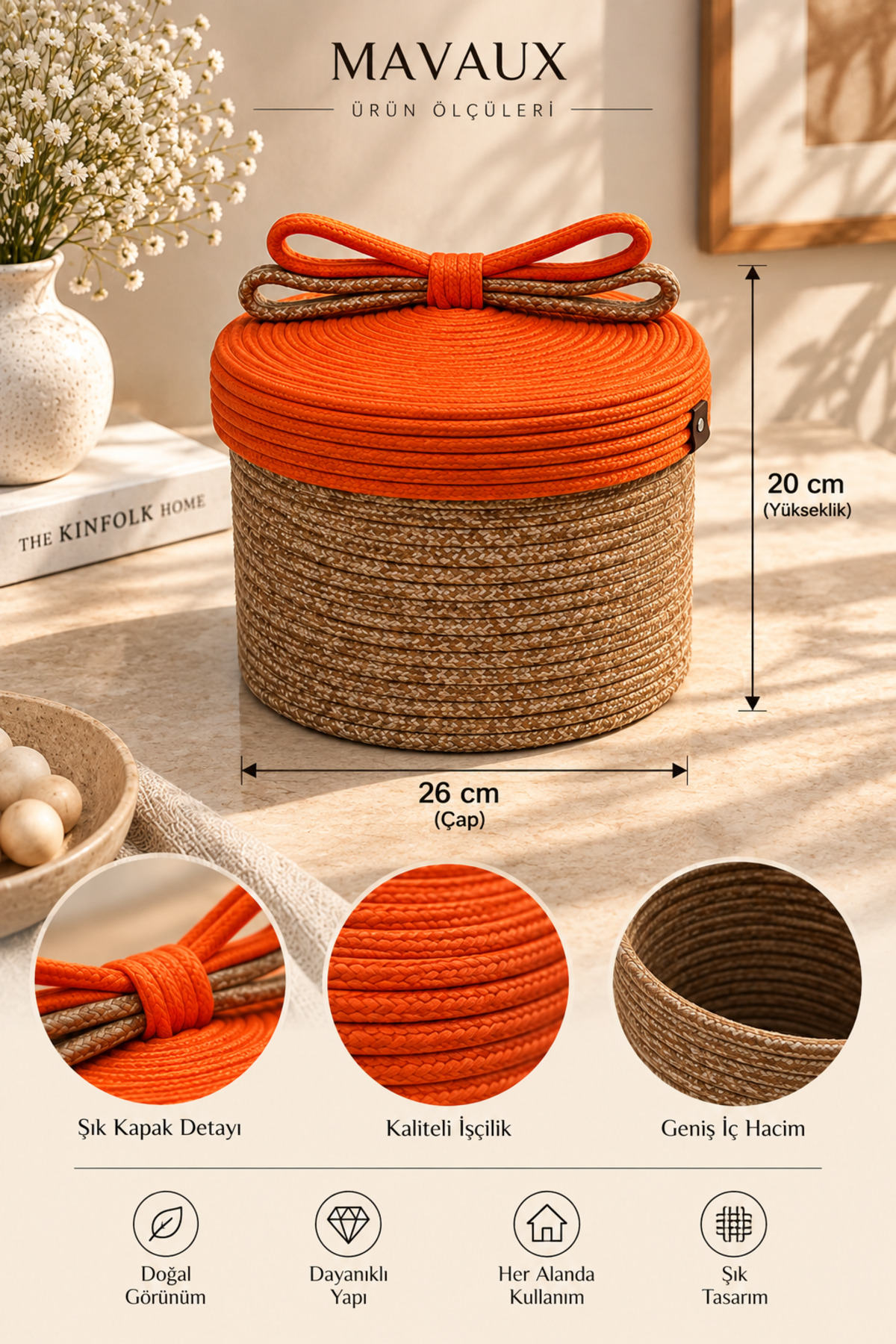 Christmas Hasır Halatlı Dekoratif 20x26 Kapaklı Hasır Halat Sepet Örgü Halat Sepet Organizer Saklama Kutusu Ev Ofis Mutfak Banyo Yatak Odası Çok Amaçlı - Görsel 41