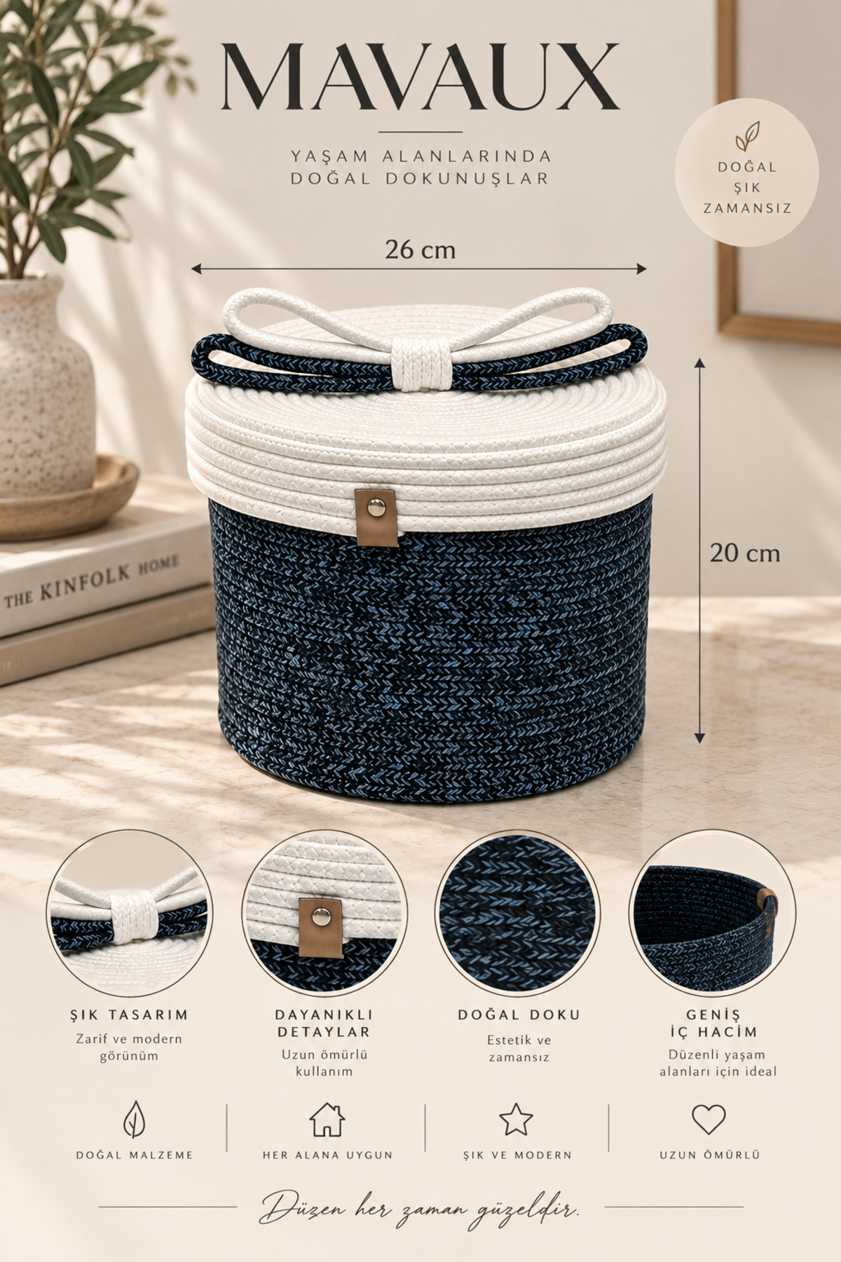 Christmas Hasır Halatlı Dekoratif 20x26 Kapaklı Hasır Halat Sepet Örgü Halat Sepet Organizer Saklama Kutusu Ev Ofis Mutfak Banyo Yatak Odası Çok Amaçlı - Görsel 44