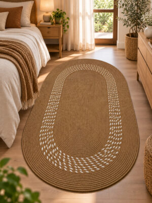 Arden Oval Jüt Kilim Hasır El Dokuma Doğal Hasır Örgü Dekoratif Halı Salon Yatak Odası Antre Mutfak Balkon Teras Bohem Ev Dekorasyonu - Görsel 5