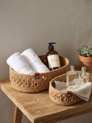 VELONA Oval Set 3’lü Halat Sepet Banyo Organizer Dekoratif Düzenleyici El Yapımı Sepet Seti – görsel 37