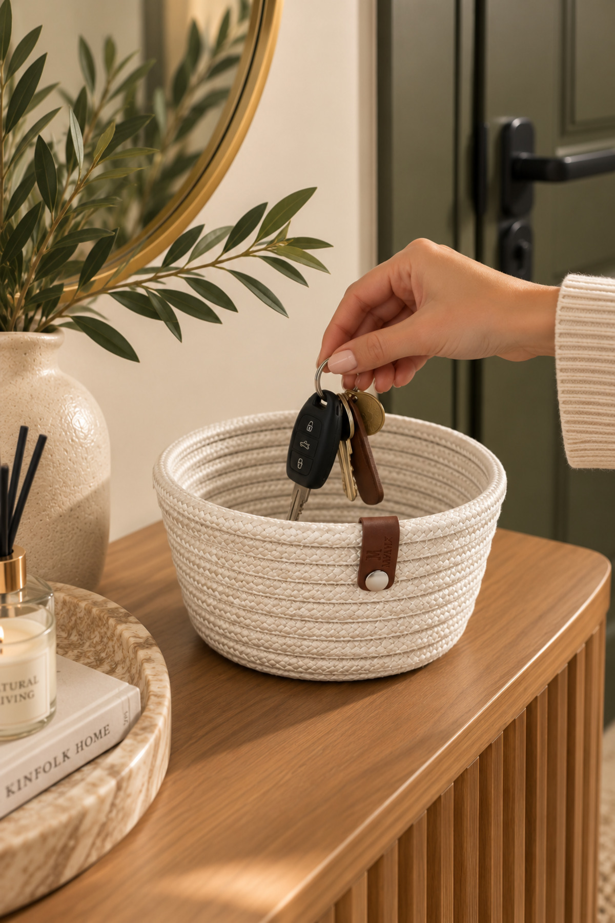 Fleur Dekoratif Hasır Organizer Sepet – Vestiyer, Antre Düzenleyici, Anahtar Kutusu, El Yapımı Örgü Dekoratif Sepet 15x10 cm - Görsel 6
