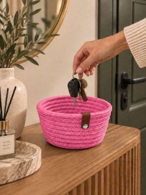 Fleur Dekoratif Hasır Organizer Sepet – Vestiyer, Antre Düzenleyici, Anahtar Kutusu, El Yapımı Örgü Dekoratif Sepet 15x10 cm - Görsel 12
