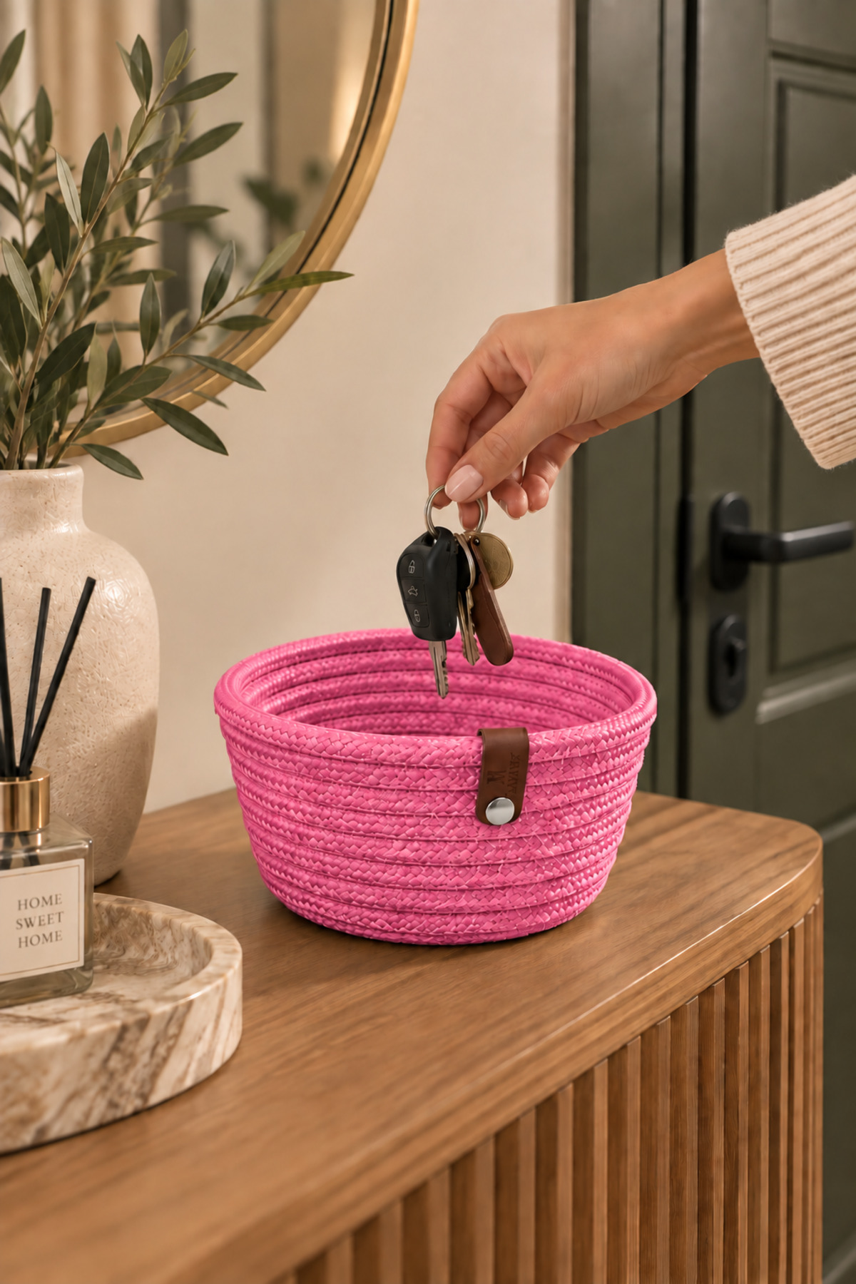 Fleur Dekoratif Hasır Organizer Sepet – Vestiyer, Antre Düzenleyici, Anahtar Kutusu, El Yapımı Örgü Dekoratif Sepet 15x10 cm - Görsel 12